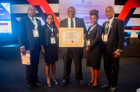 Justina Ibe, Chief Judge, LAWSA NOUN LAGOS JURAL HIGH COURT(first left), Hon. Orebiyi Titilayo Elizabeth,President Emeritus, (second left), Hon. Onadeko Damilola Edward, Incumbent President,LAWSA NOUN {middle}), Mr. STERNFORD MOYO (IBA President)