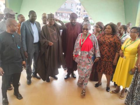 His Excellency, Mallam Isa Yuguda ( 3rd left), Prof. Okonkwo (3rd right) among others during the Pro-Chancellor's courtesy visit to Enugu Study Centre, Enugu State
