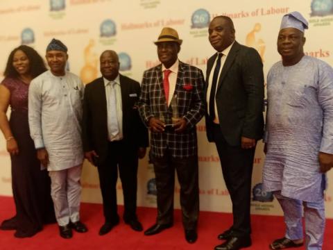 R-L;Prof. Rotimi Ogidan (SDC McCarthy),Mr. Oladipo Ajayi (Registrar),Emeritus Prof. Peter Okebukola (Chairman, Governing Council,NOUN),Prof.Isaac Butswat (DVC Admin.),Mr.Adegboye Adewoyin (VC's SA),Dr.Alero Akujobi (Lagos SCD)