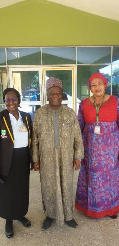 Middle: Prof. Issac Butswat,DR, Mrs. Hawa Ben-Hirki (Right) and asenior staff at the centre