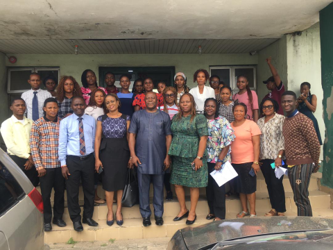 R-L (5th right) Centre director,Dr.Alero Akujobi in a group photograph with ITF team and IT students