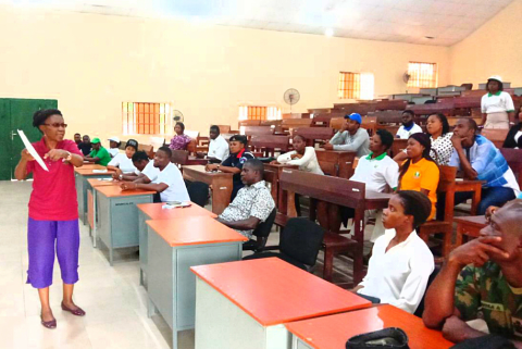 Director,Calabar Study Centre, Prof.Onyeka Iwuchukwu,addressing students during the students' forum