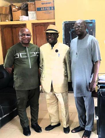 The pro-chancellor and chairman of council,National Open University of Nigeria,Emeritus professor Peter Okebukola (Middle) ,director,Benin Study Centre, Prof. Olubiyi Adewale(Left),Dr.Adeyemi Adedapo (Right) deputy director,Exams and Assessment